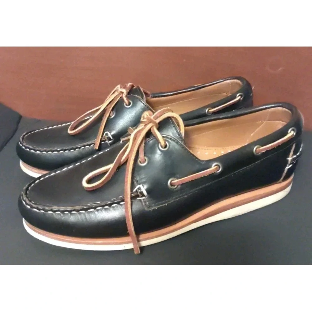 Allen Edmonds Men Blue Westbrook Leather Boat Two Eyelet Casual Shoes‎ Size 8.5